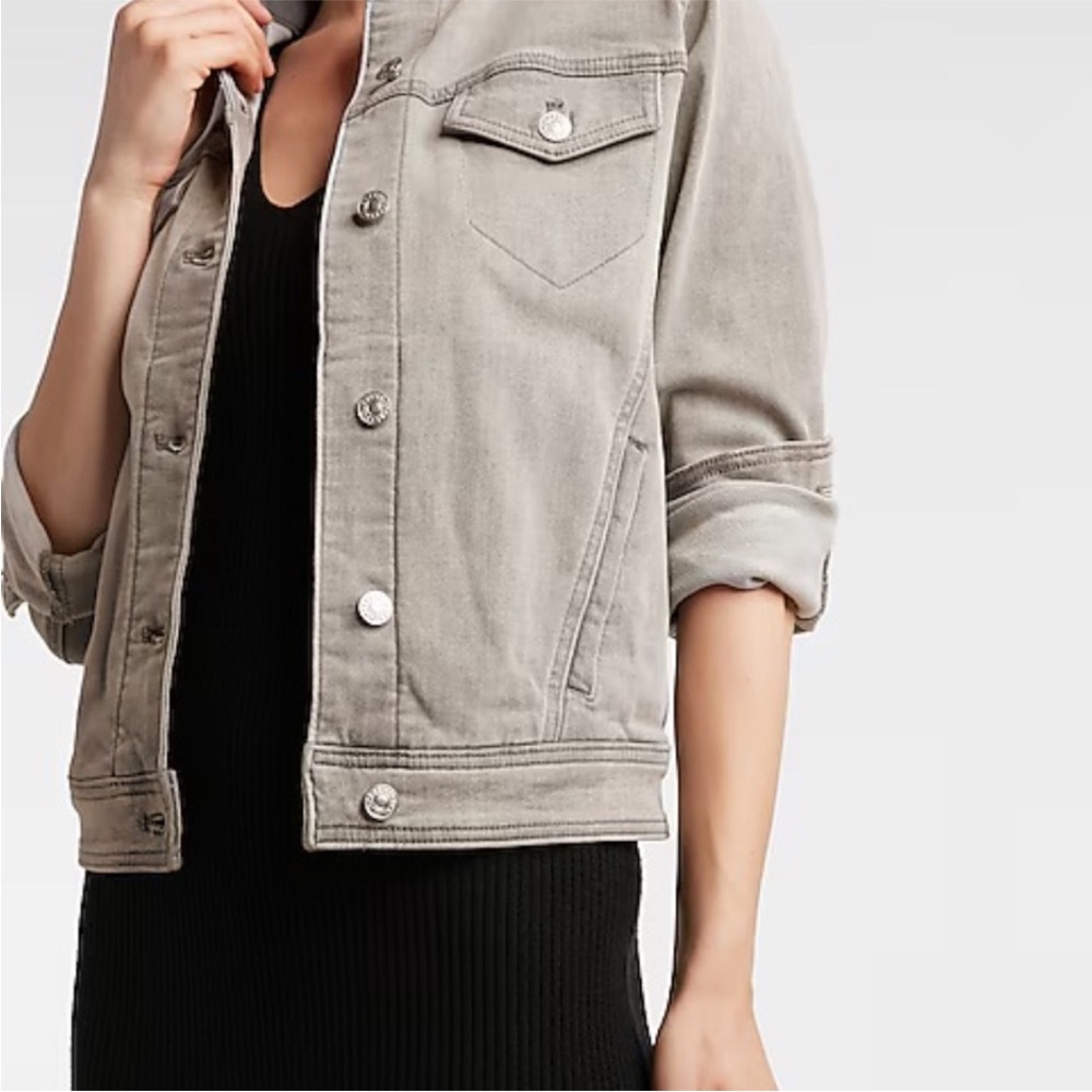 Express Grey Denim Trucker Jacket, Size Medium